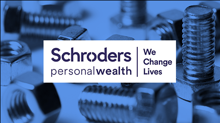Schroders Personal Wealth logo over a picture of nuts and bolts